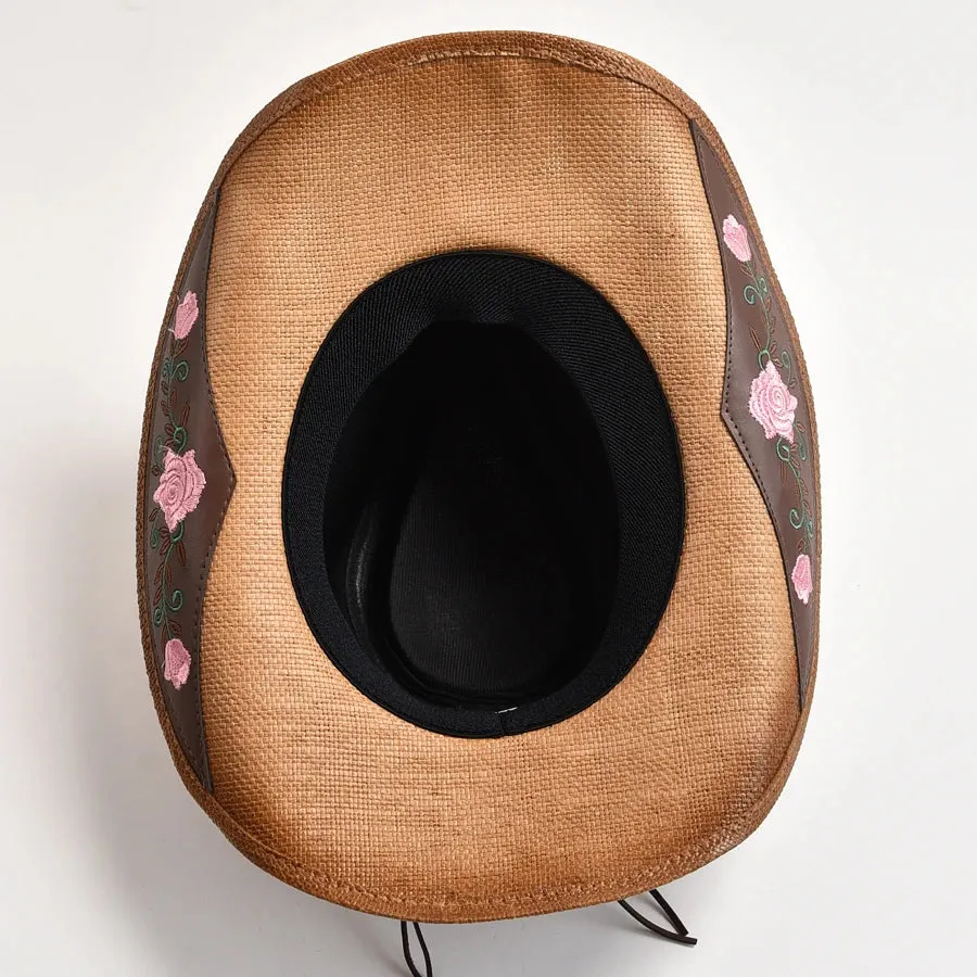 100% Straw Embroidery Western Cowboy Vintage Cowgirl Hat