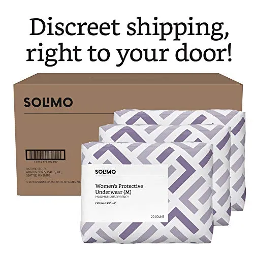 Amazon Brand - Solimo Incontinence Underwear for Women, Maximum Absorbency, Medium, 60 Count, 3 Packs of 20