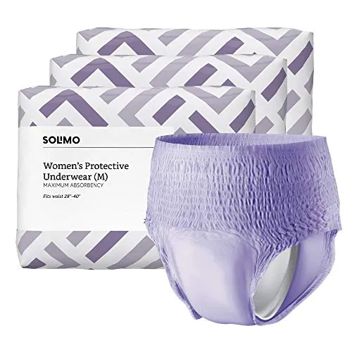 Amazon Brand - Solimo Incontinence Underwear for Women, Maximum Absorbency, Medium, 60 Count, 3 Packs of 20