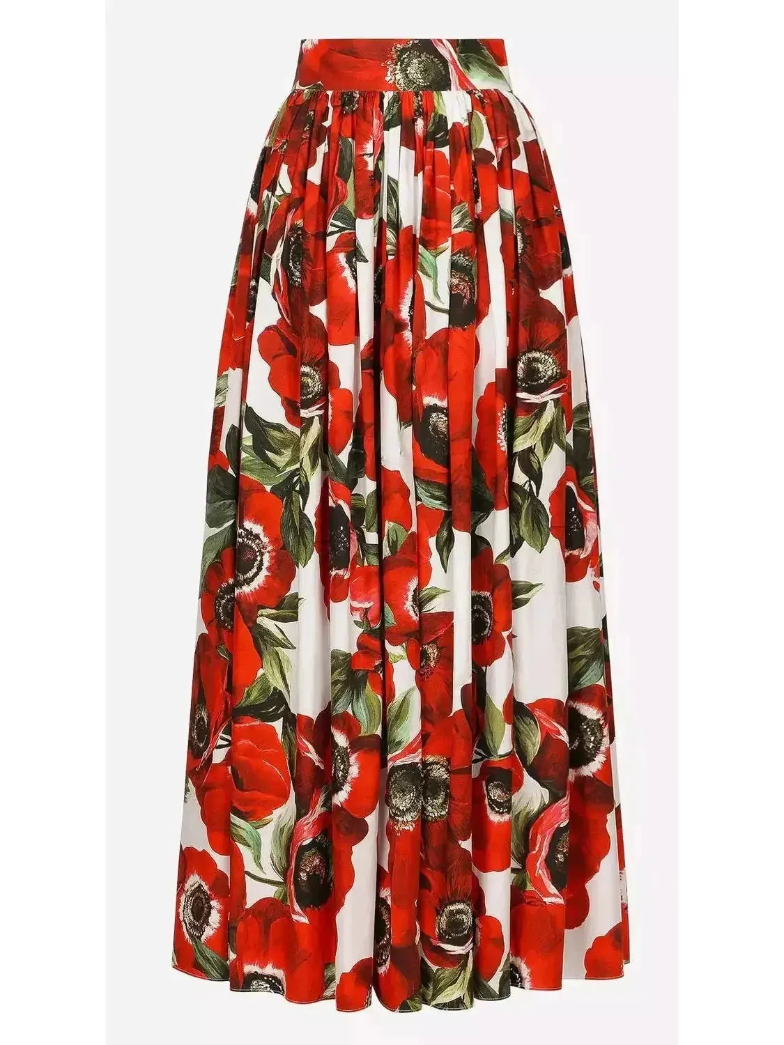 Anemone Floral Printed Cotton Poplin Bardot-Neck Crop Top and Maxi Skirt Set