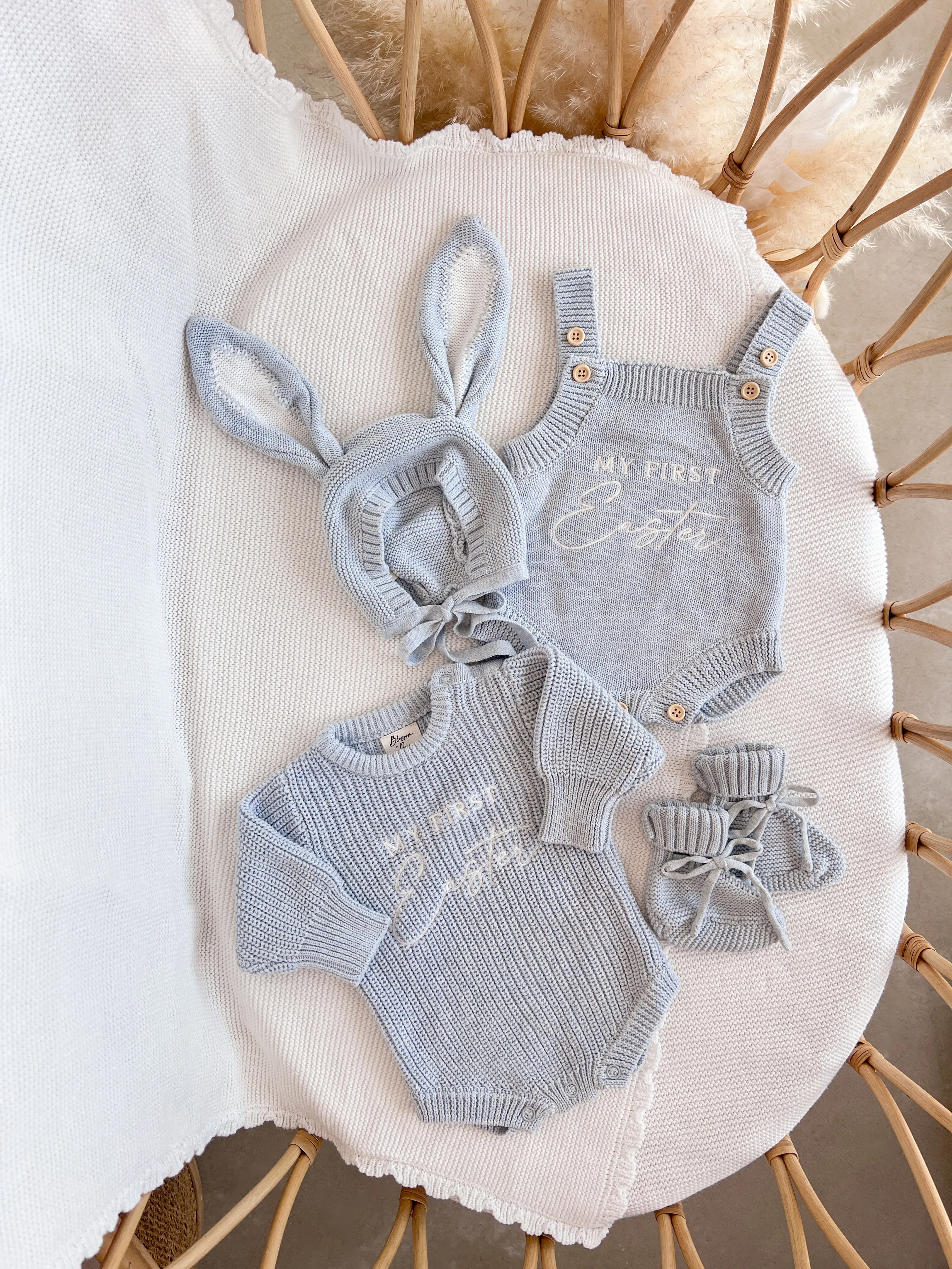 Bunny Ear Knit Bonnet - Powder Blue