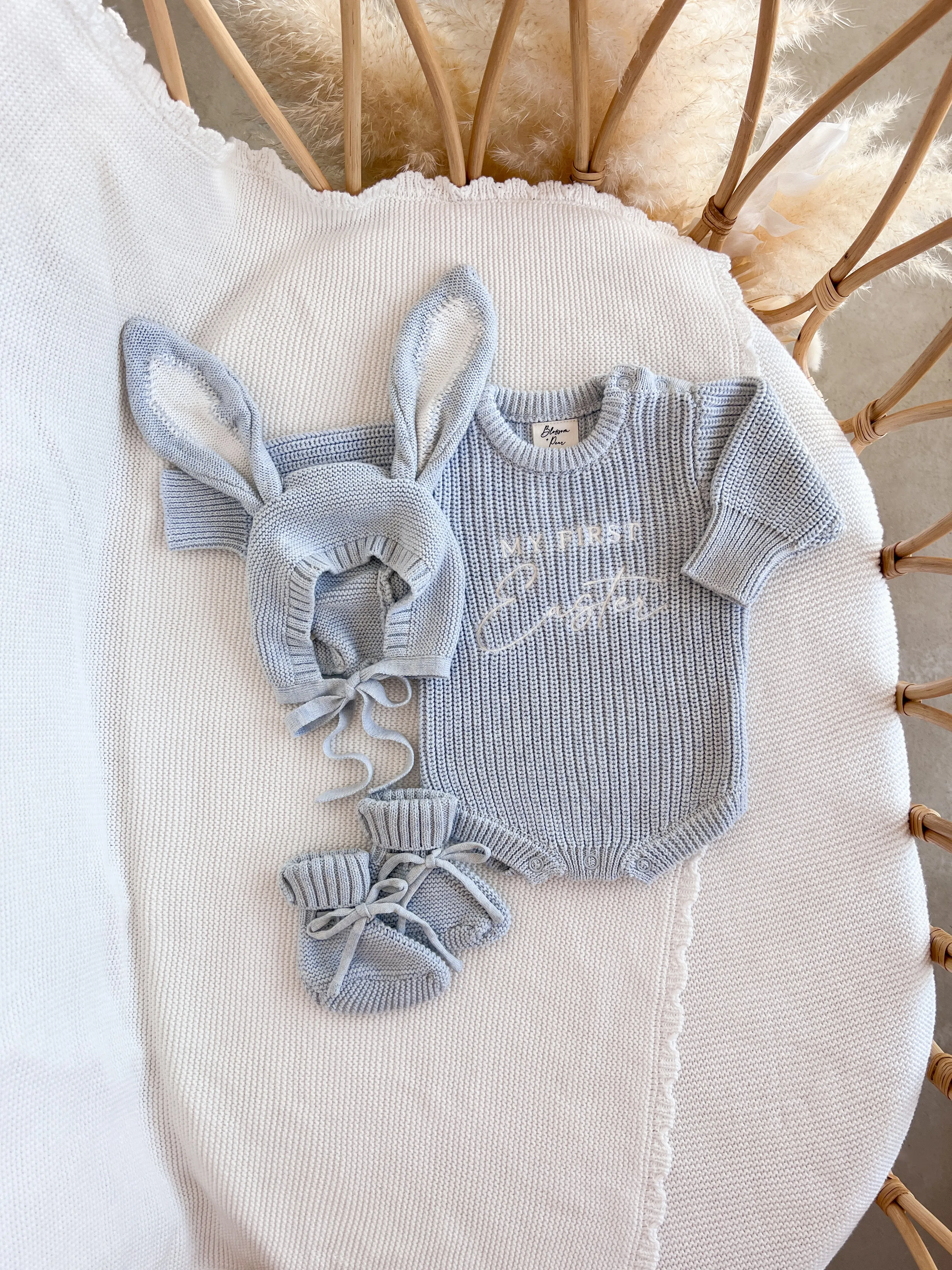 Bunny Ear Knit Bonnet - Powder Blue