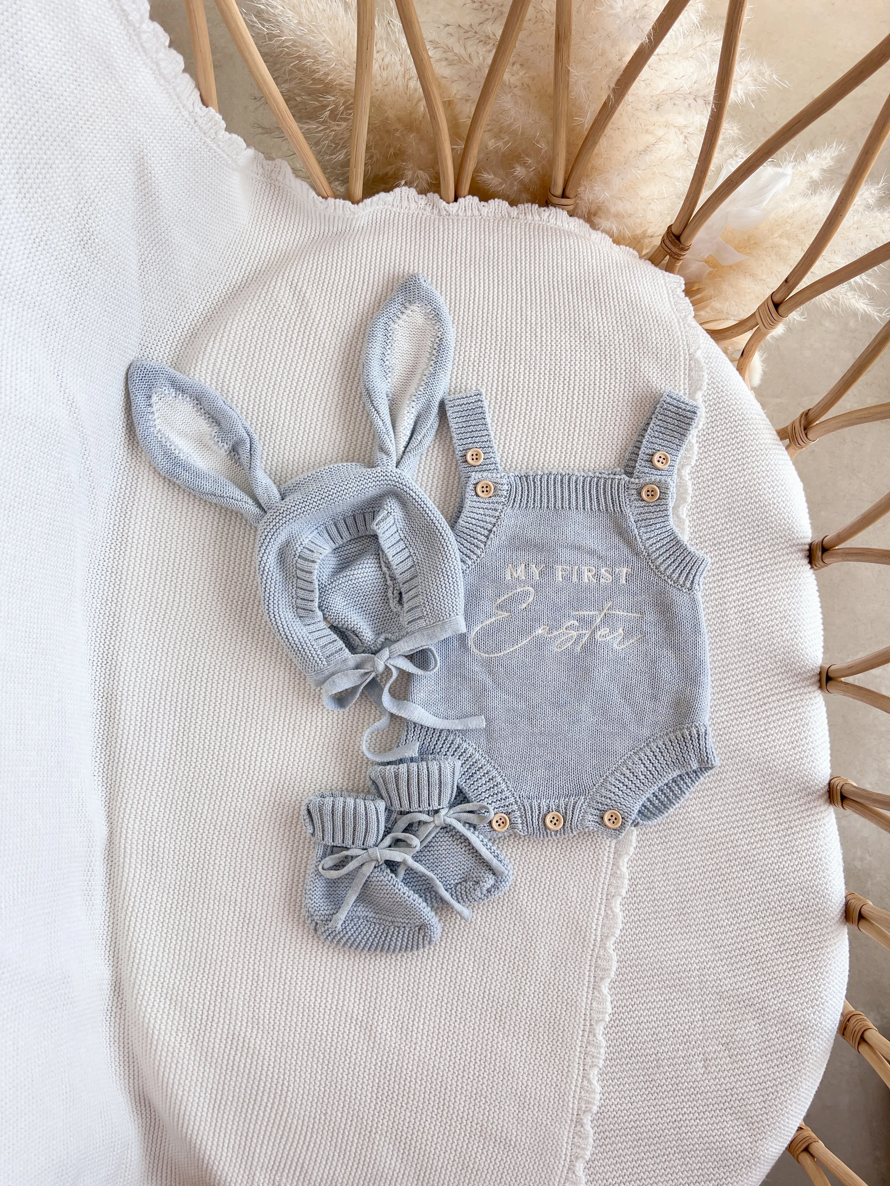 Bunny Ear Knit Bonnet - Powder Blue
