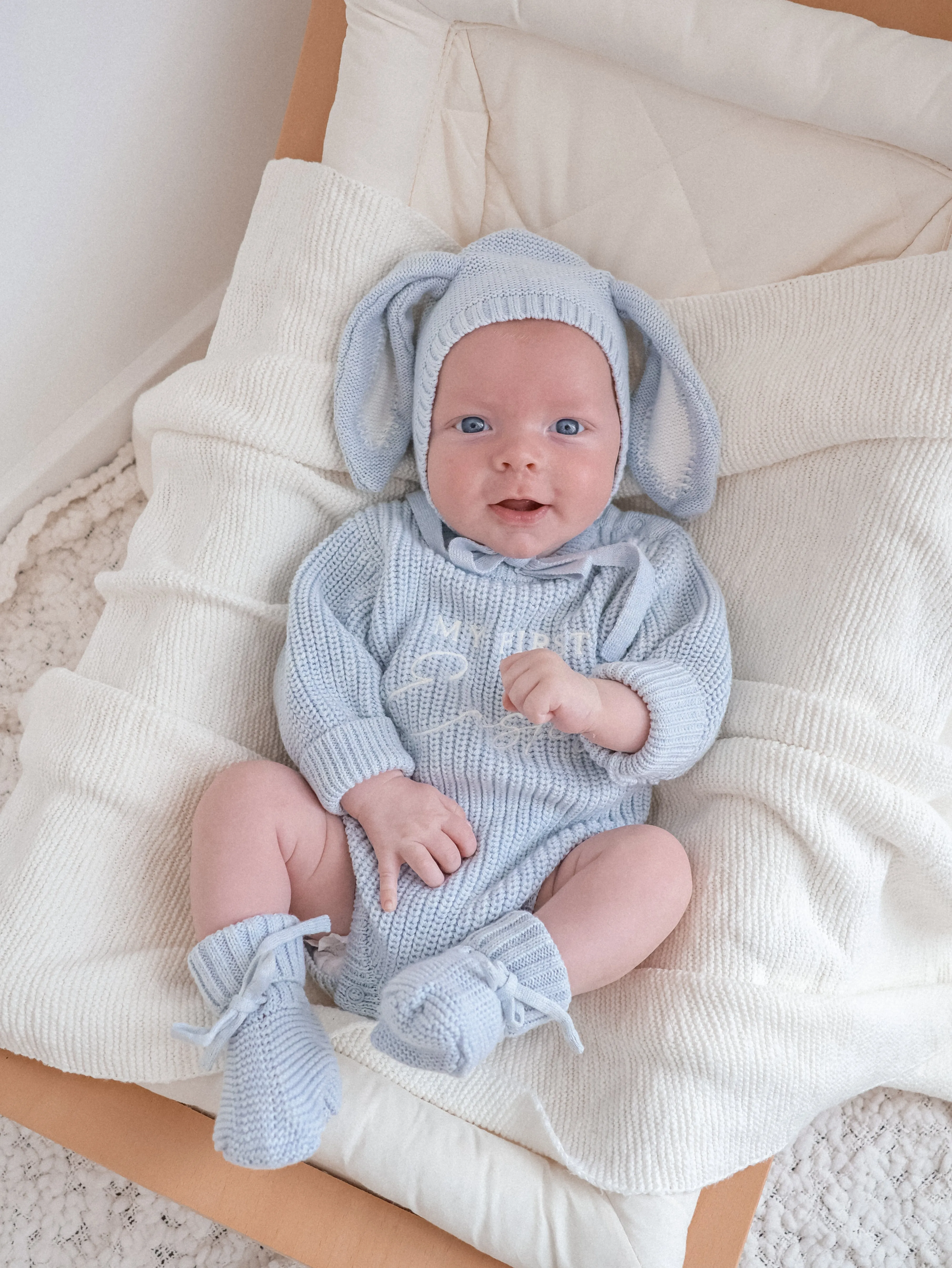 Bunny Ear Knit Bonnet - Powder Blue
