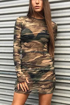 BX107 Camouflage Mesh Mini Dress
