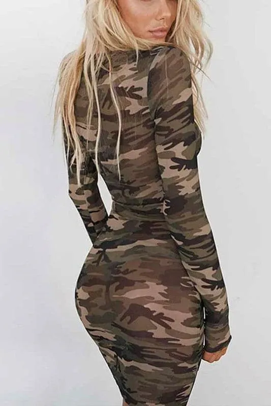 BX107 Camouflage Mesh Mini Dress