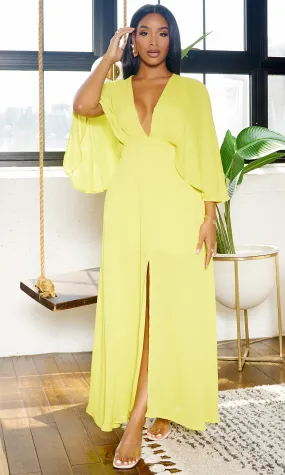 Classy Elegance | Cape Maxi Dress - Chartreuse Final Sale