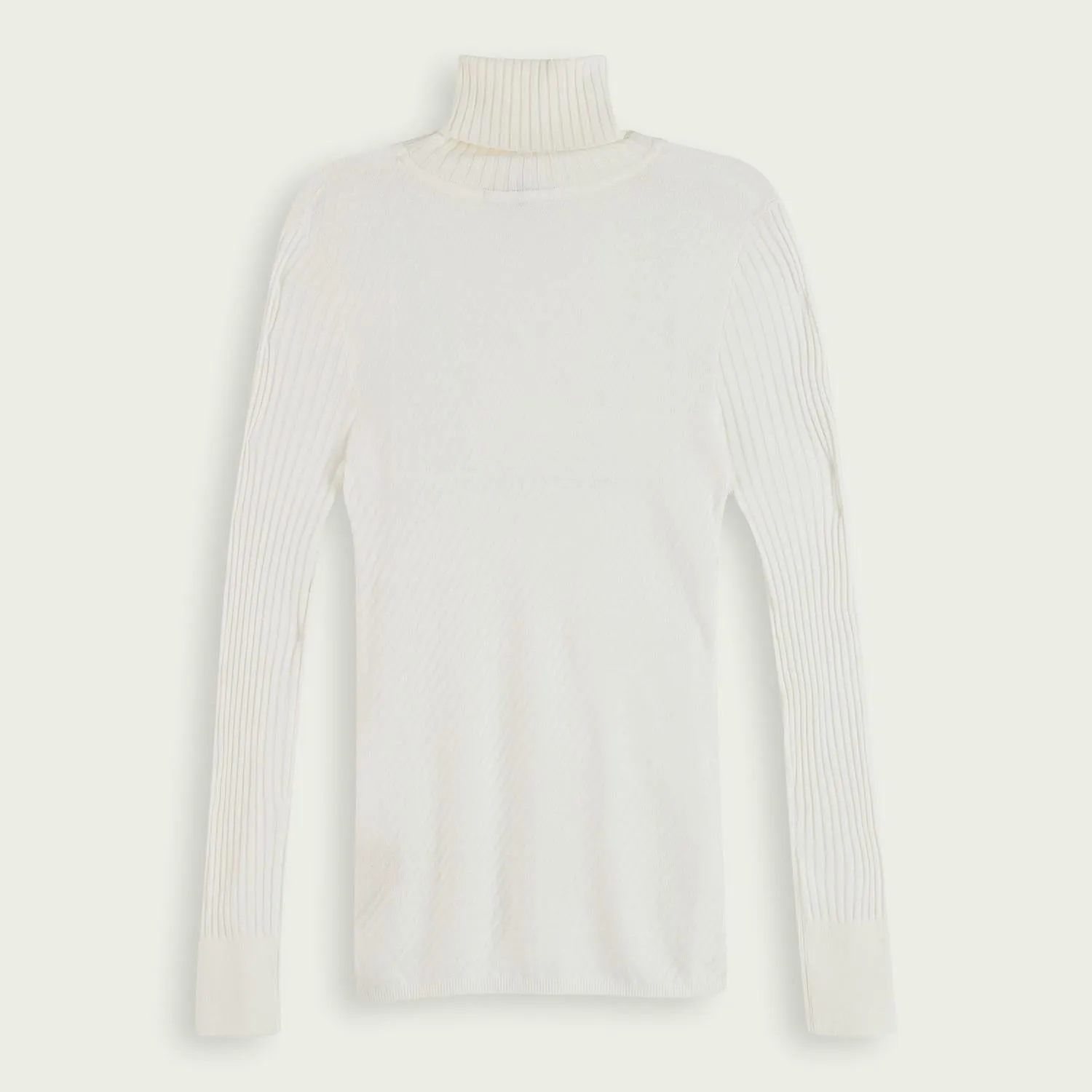 Diagonal Knit Turtleneck (Off-White)