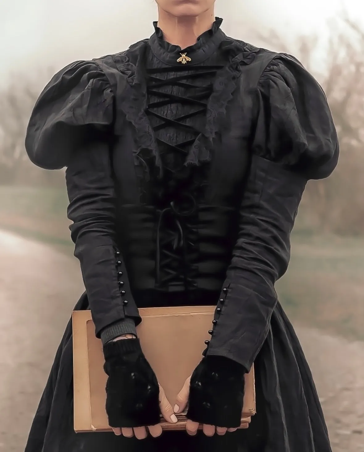 Elizabeth 15 | Black Victorian Linen Dress