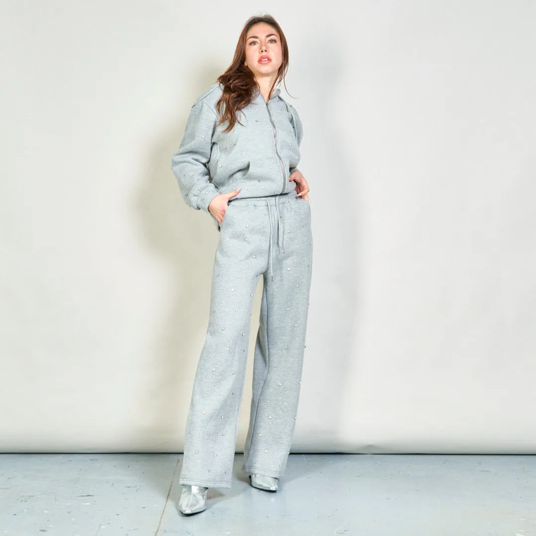 Embellished hoodie and wide-leg sweatpants set wholesale
