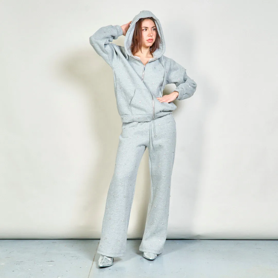 Embellished hoodie and wide-leg sweatpants set wholesale