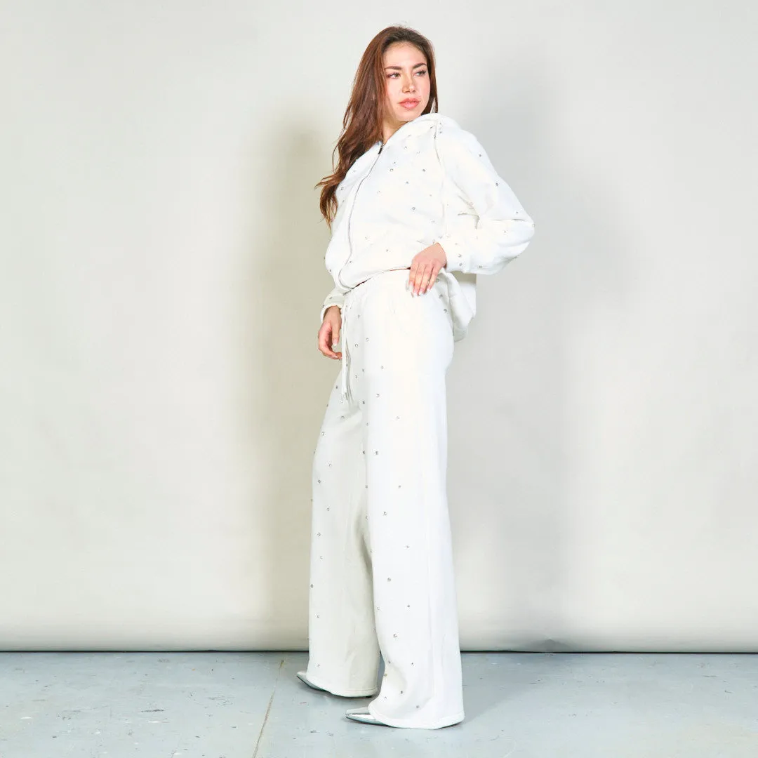 Embellished hoodie and wide-leg sweatpants set wholesale