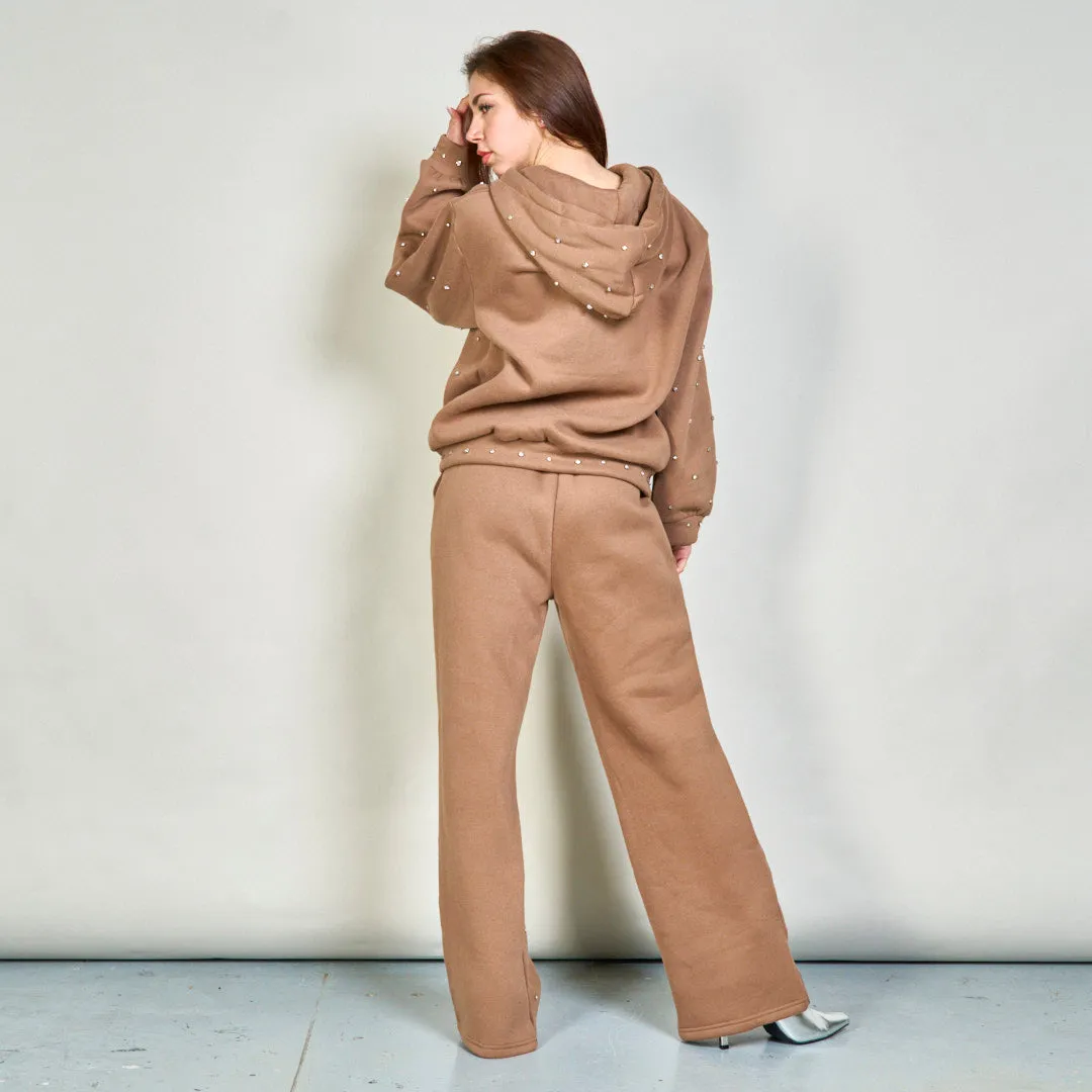 Embellished hoodie and wide-leg sweatpants set wholesale