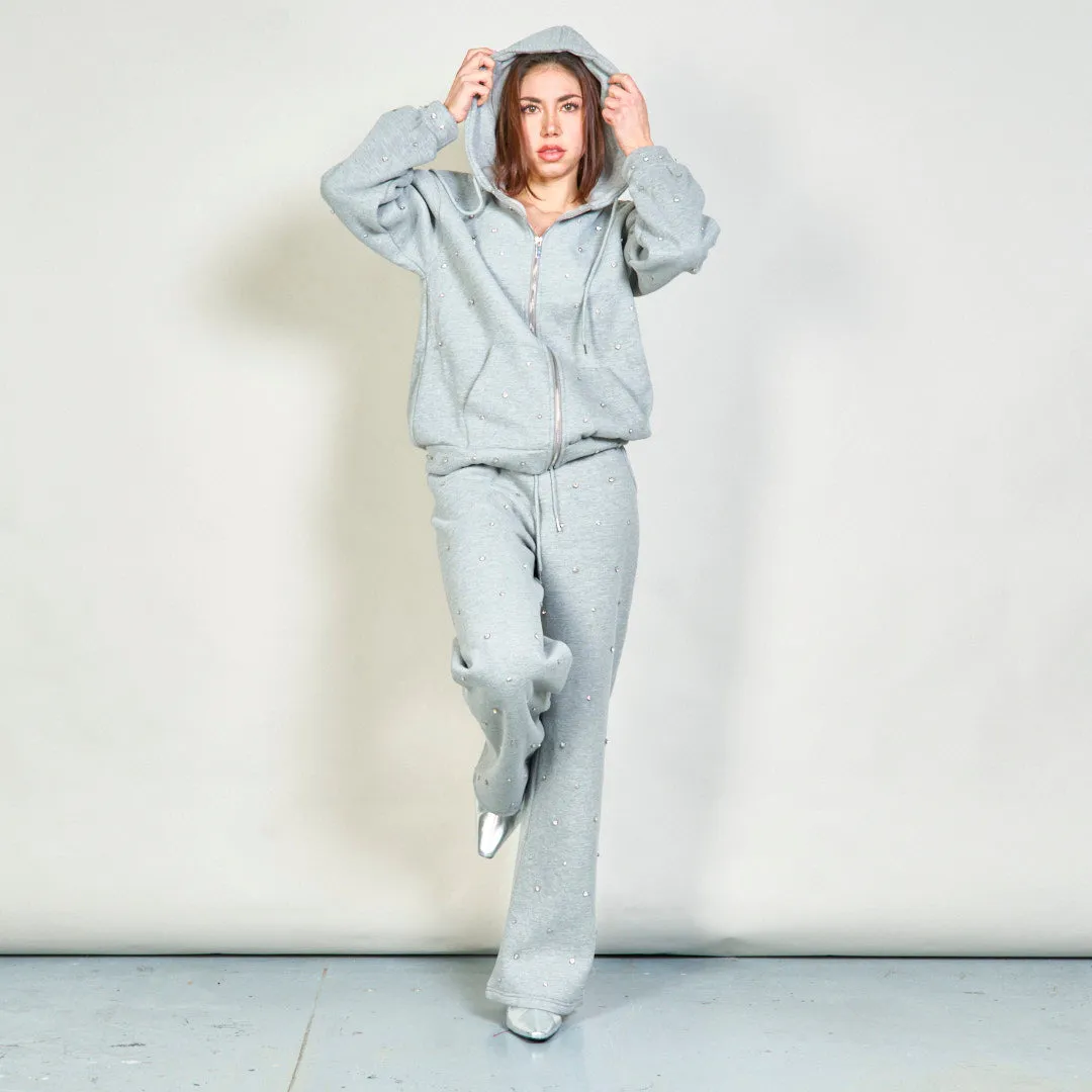 Embellished hoodie and wide-leg sweatpants set wholesale
