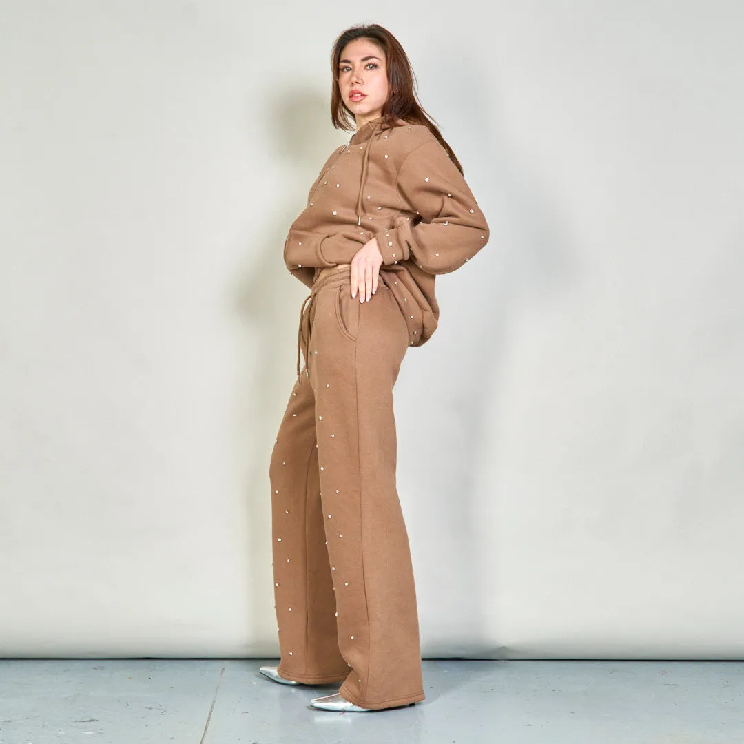 Embellished hoodie and wide-leg sweatpants set wholesale