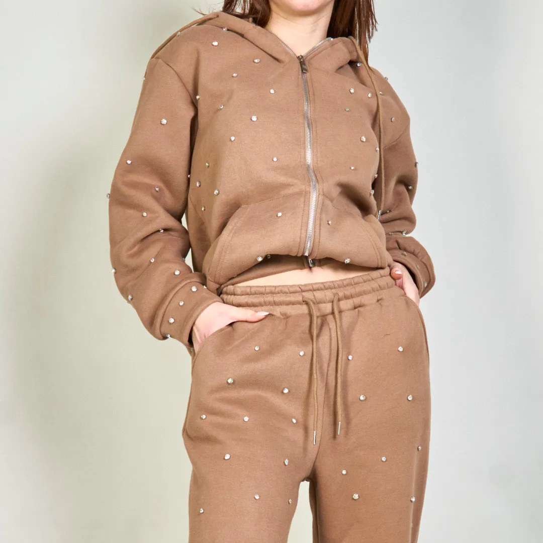 Embellished hoodie and wide-leg sweatpants set wholesale