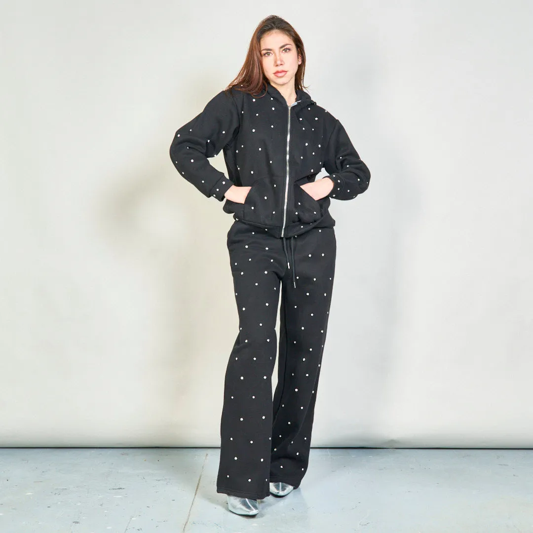 Embellished hoodie and wide-leg sweatpants set wholesale
