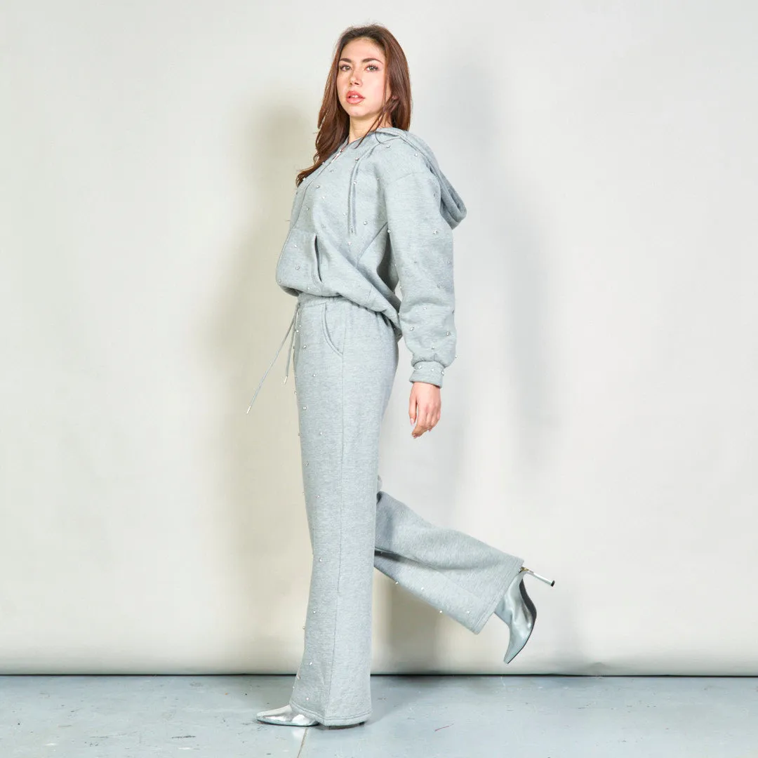 Embellished hoodie and wide-leg sweatpants set wholesale