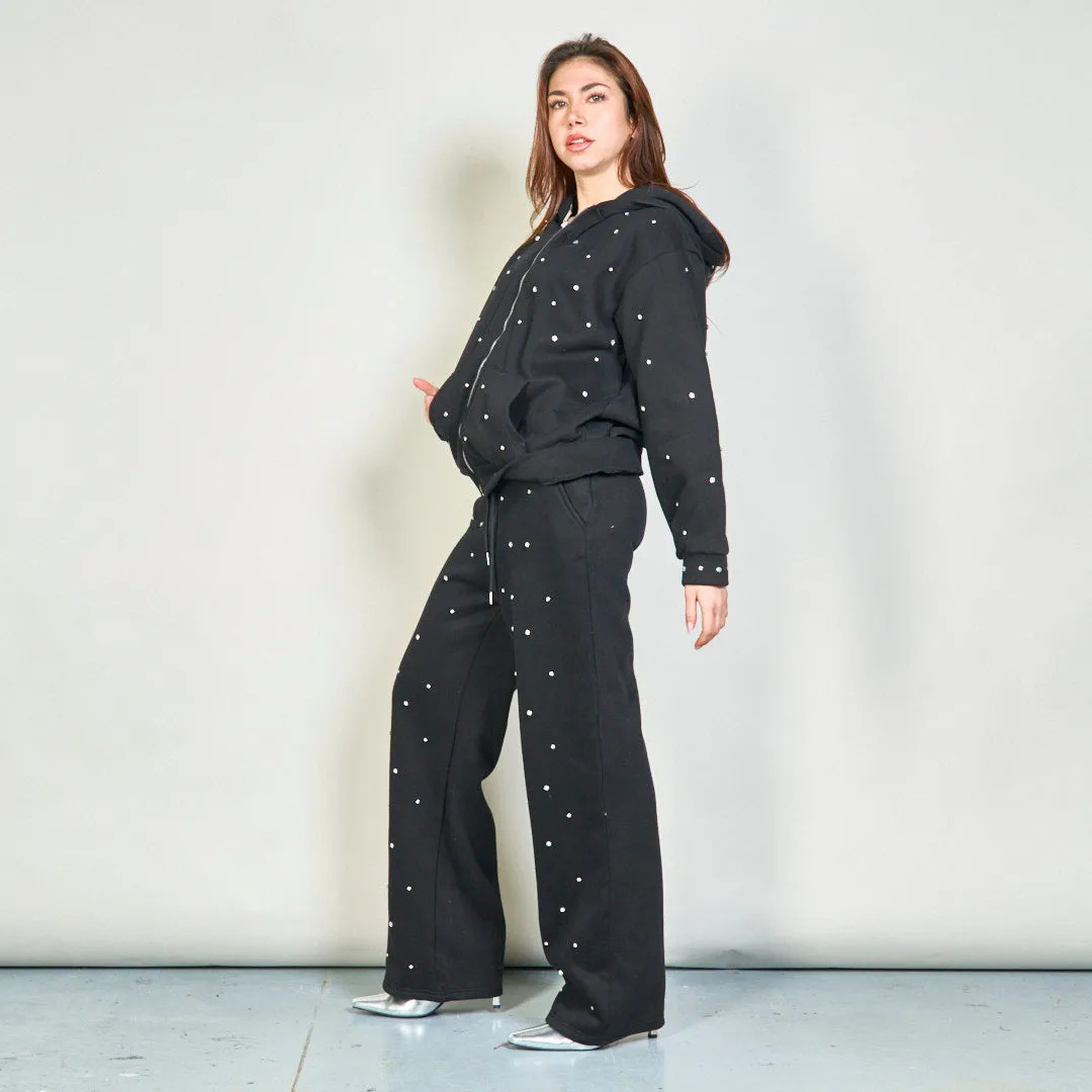 Embellished hoodie and wide-leg sweatpants set wholesale