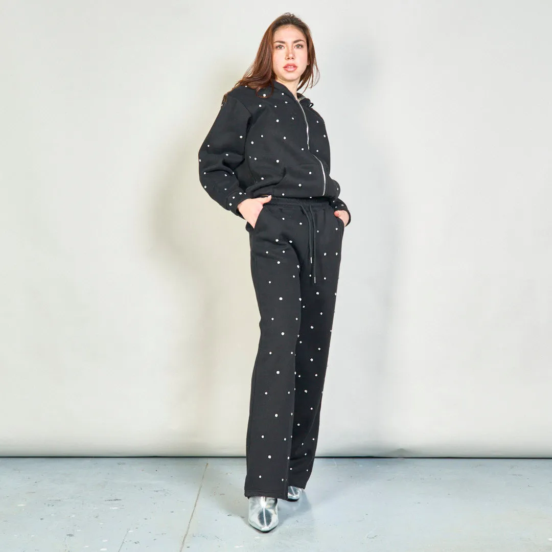 Embellished hoodie and wide-leg sweatpants set wholesale