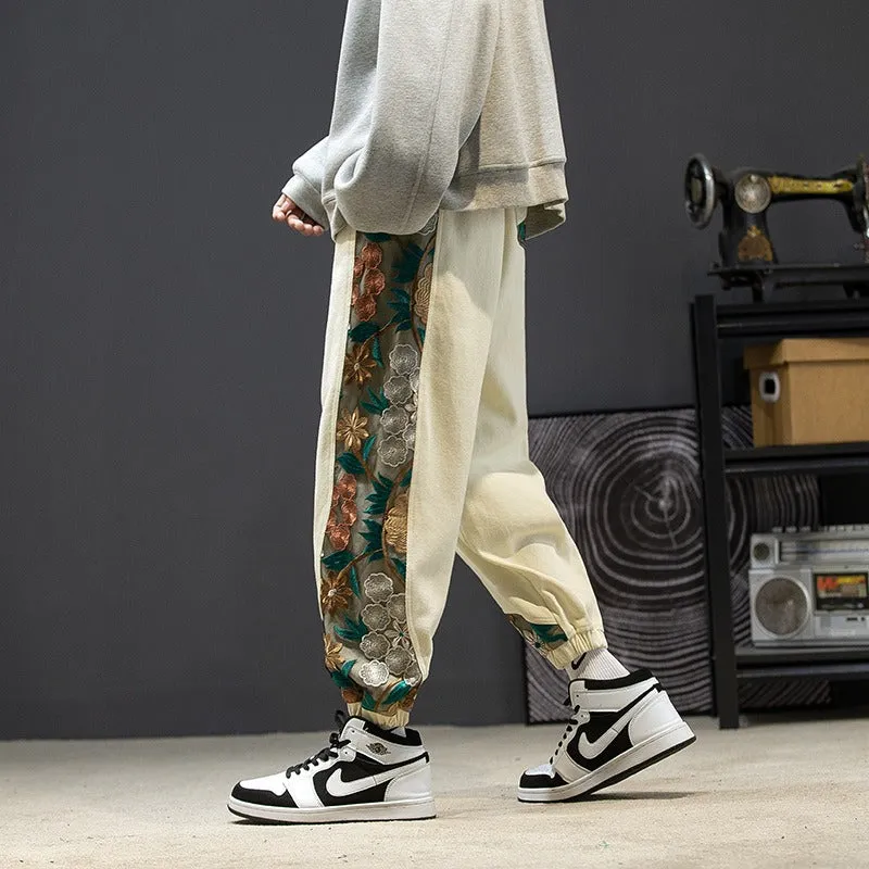 Embroidery Cotton Pants - Streetwear Style