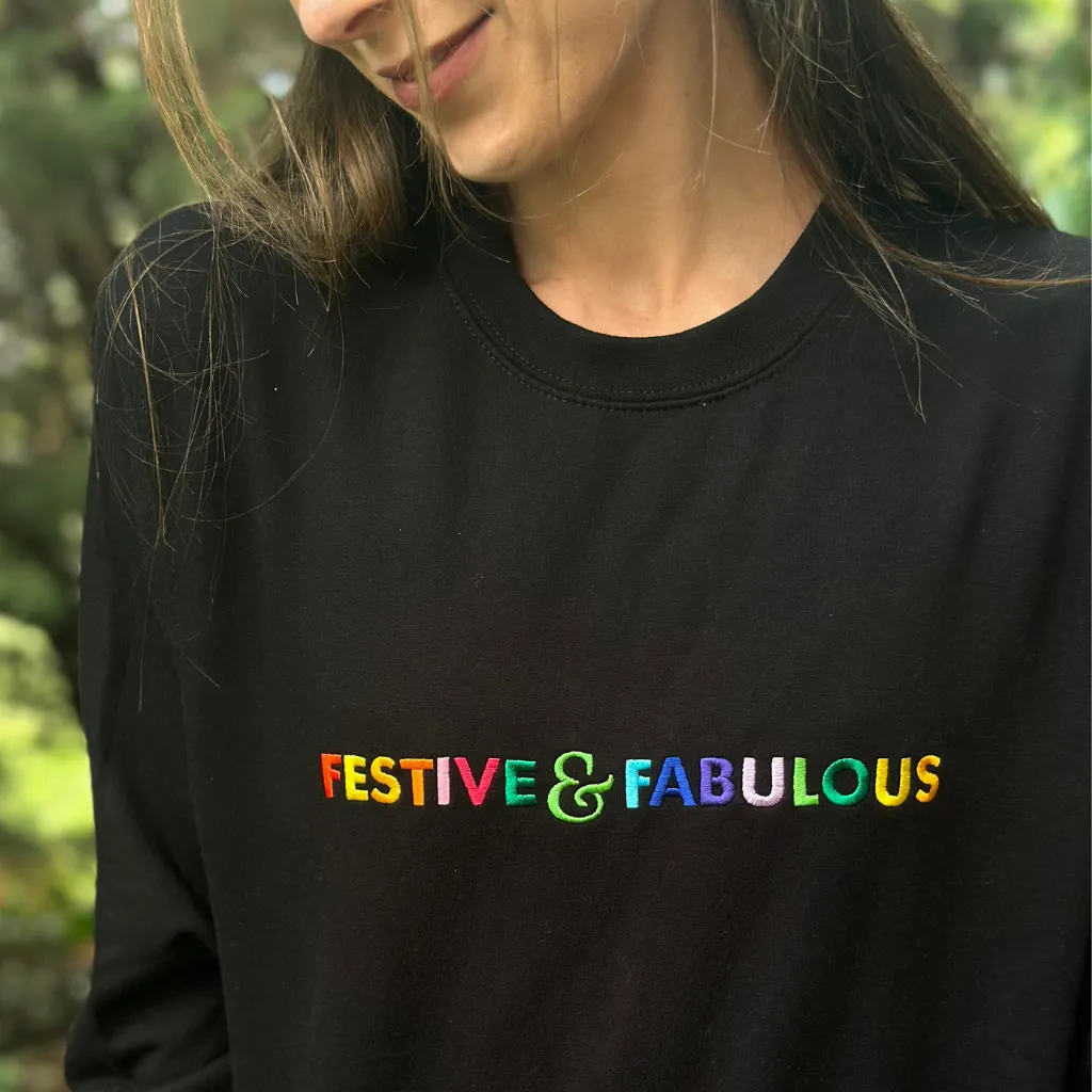Festive & Fabulous Rainbow Embroidered Christmas Sweatshirt in Grey