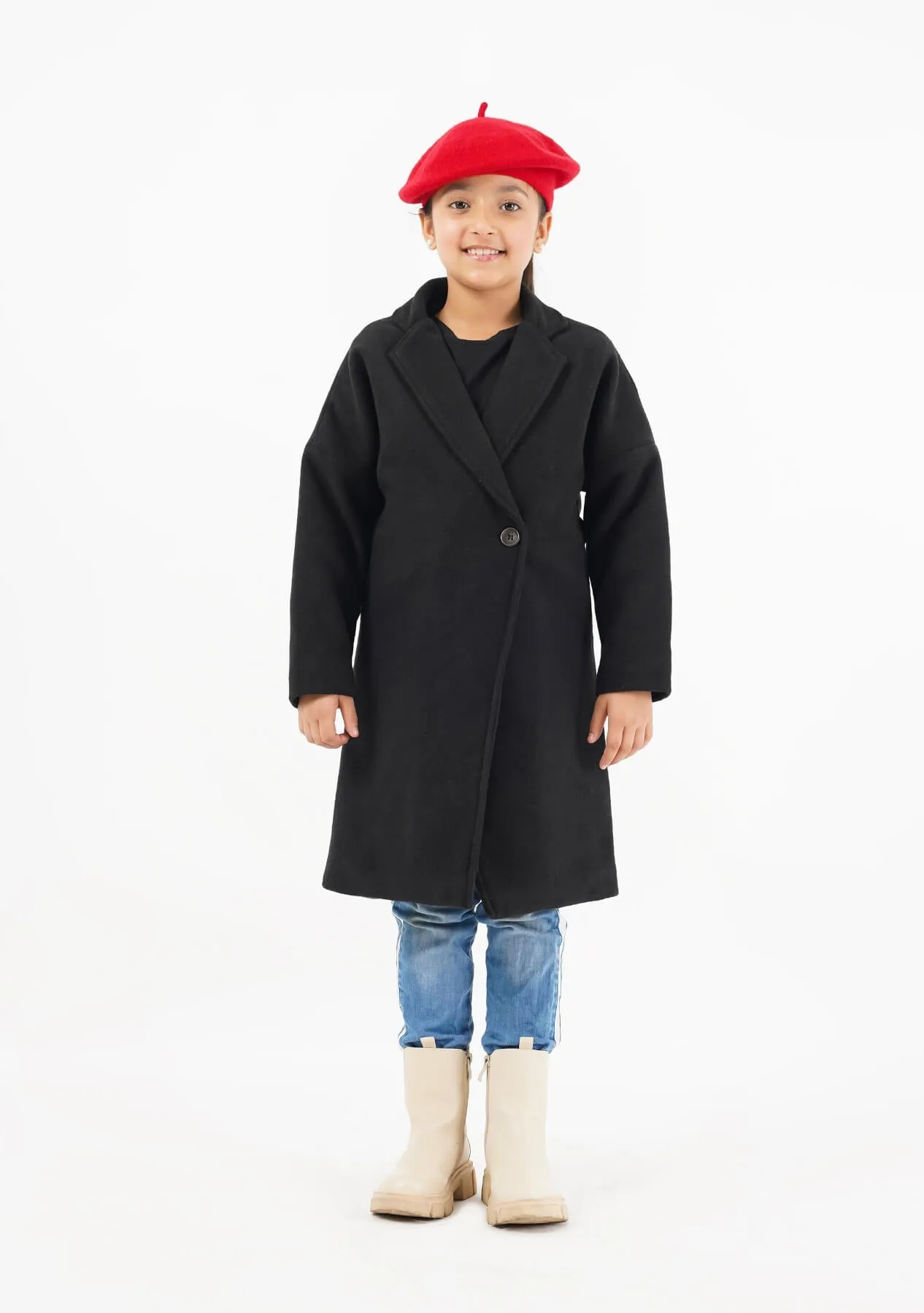 Girls Oversized Belted Wool Coat - Black