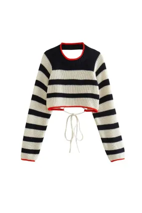 ‘Kamilla’ Striped Backless Knit Crop Top