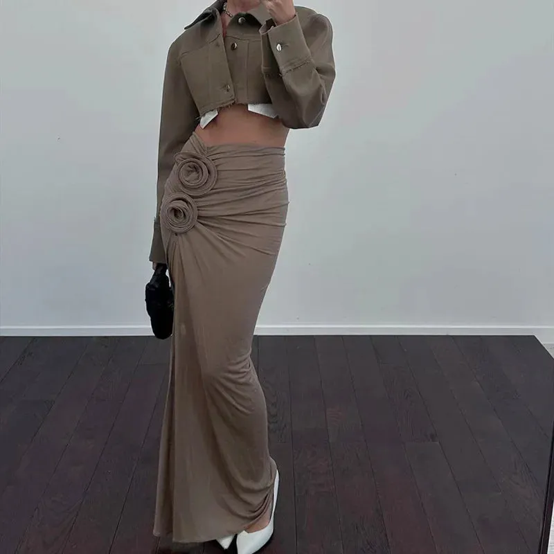#PB Elegant Ruched Split Maxi Skirt