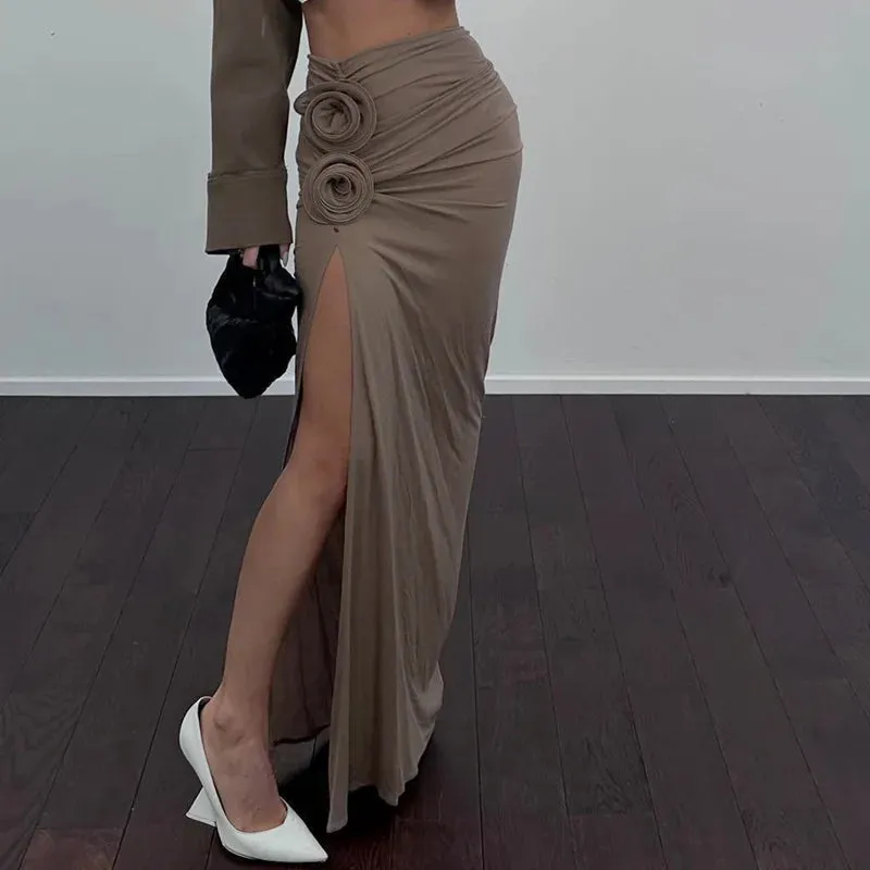 #PB Elegant Ruched Split Maxi Skirt