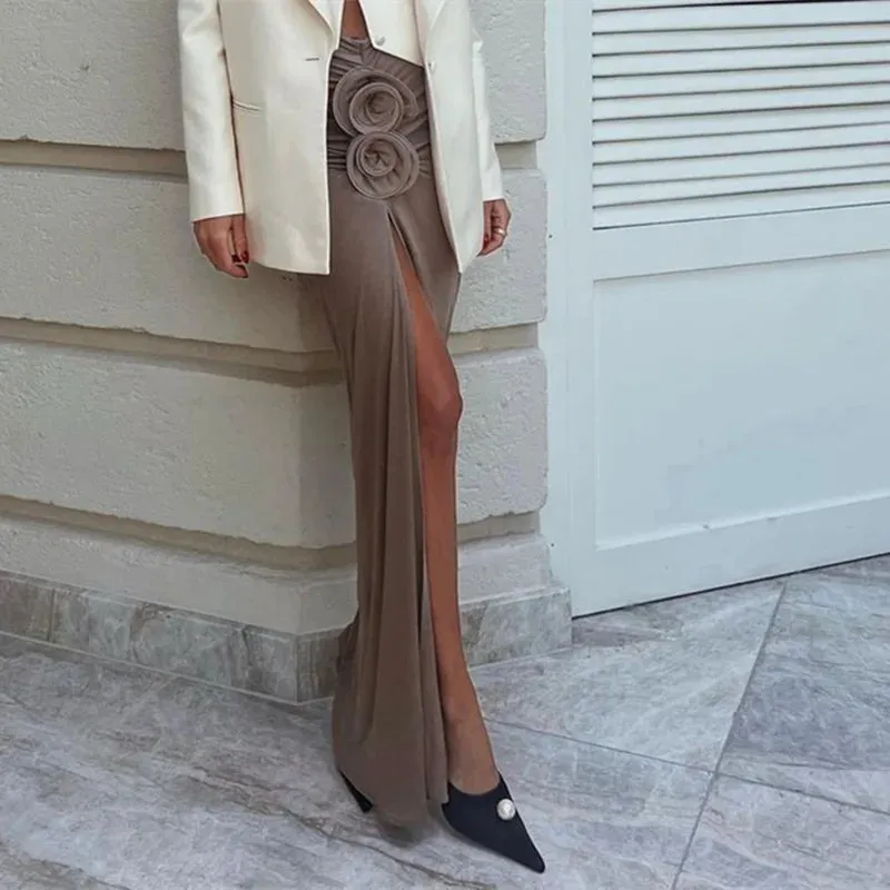 #PB Elegant Ruched Split Maxi Skirt