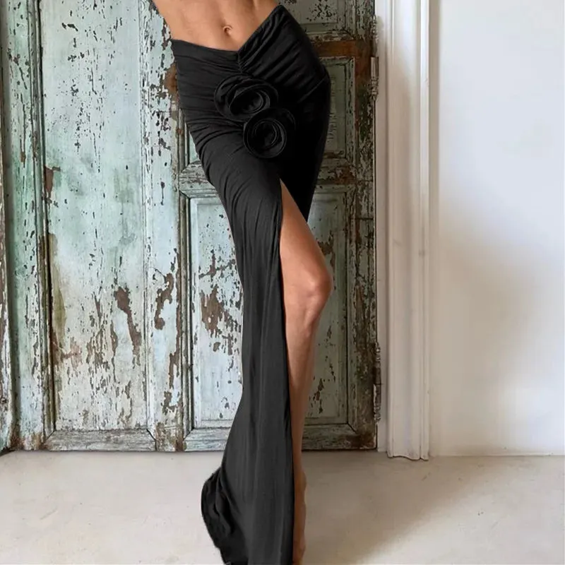#PB Elegant Ruched Split Maxi Skirt