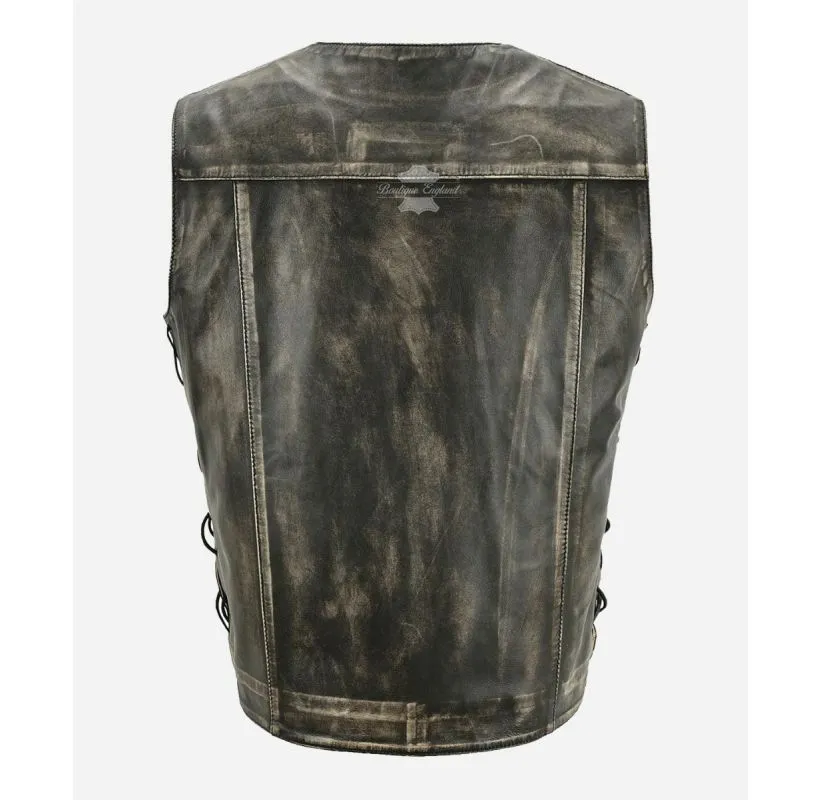 RUSTIC RIDER Laced Vest Men's Biker Fashion Vintage Waxed Waistcoat