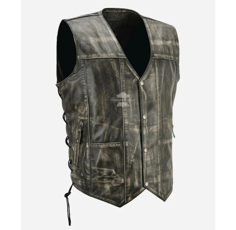 RUSTIC RIDER Laced Vest Men's Biker Fashion Vintage Waxed Waistcoat