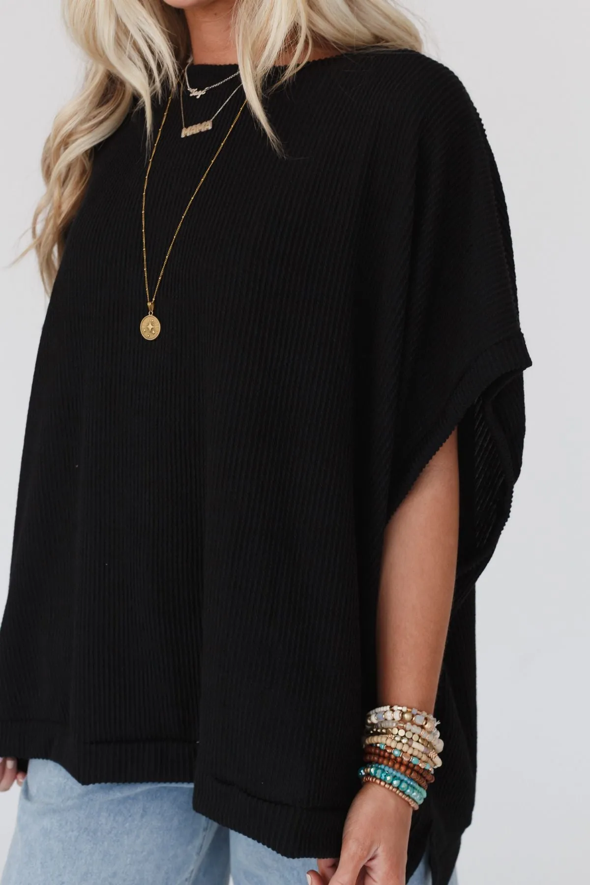 The Nest Moon Glow Texture Knit Top - Black