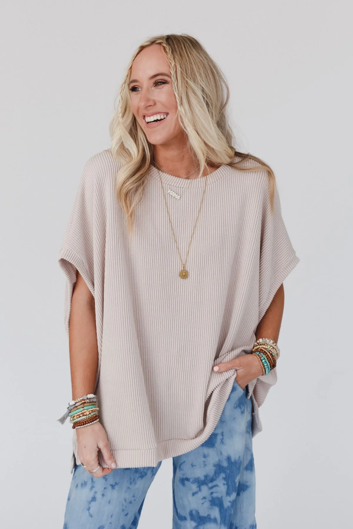 The Nest Moon Glow Texture Knit Top - Oat